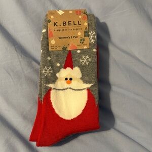 Women’s Festive Santa Socks and penguin socks. Holiday socks. Christmas socks.
